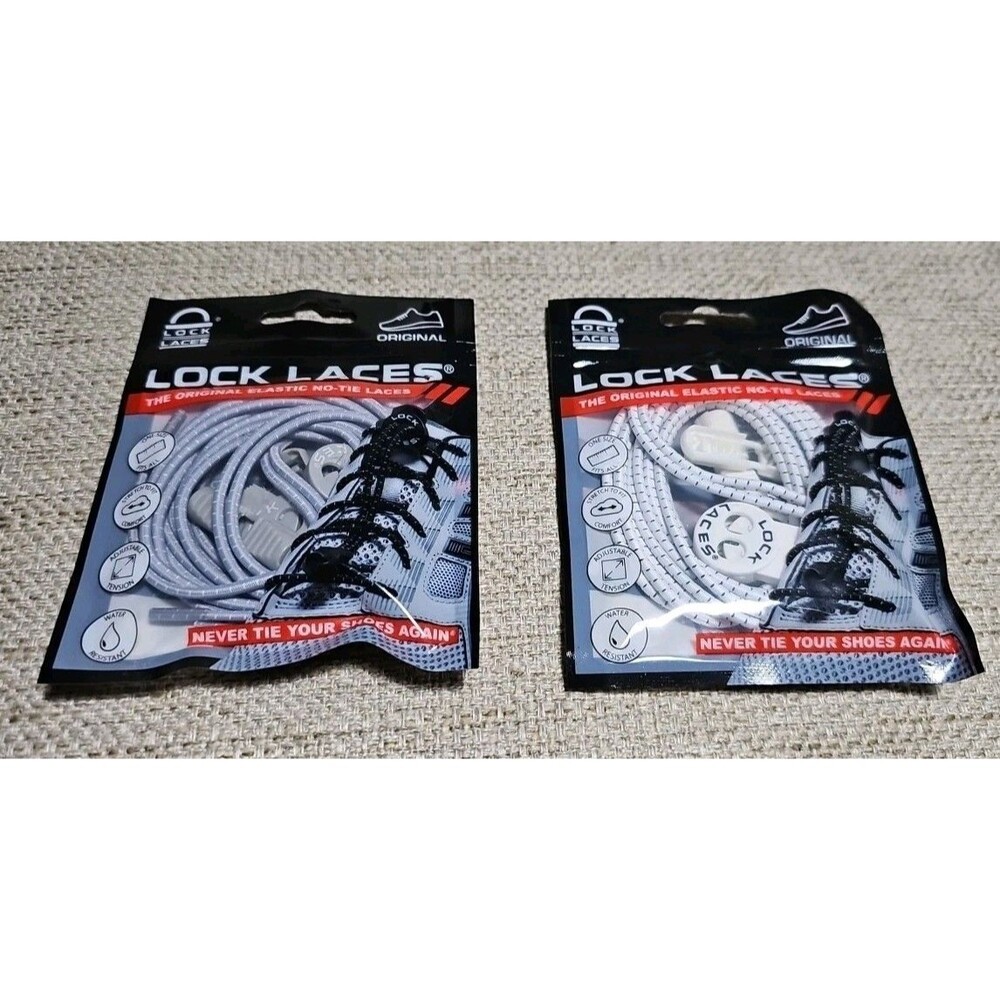 2Pair Brand New Lock Laces Elastic No Tie Shoelaces One Size Fits All Gray White